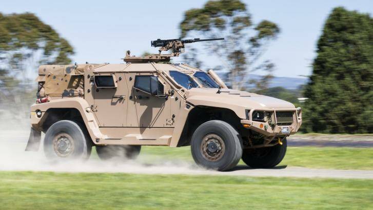The armoured Hawke is designed to protect troops from roadside bombs. Photo: Simon O'Dwyer