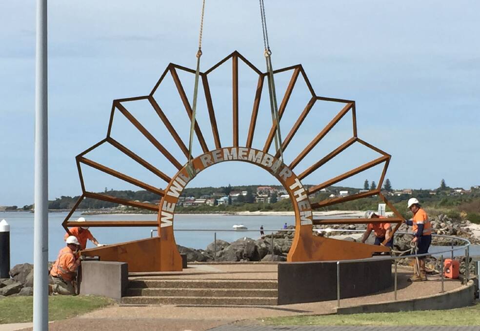 Swansea's memorial being positioned ready for its Anzac Day debut.