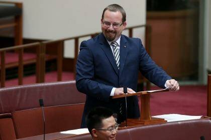 Ricky Muir delivers his inaugural speech to the Senate on Thursday. Photo: Alex Ellinghausen