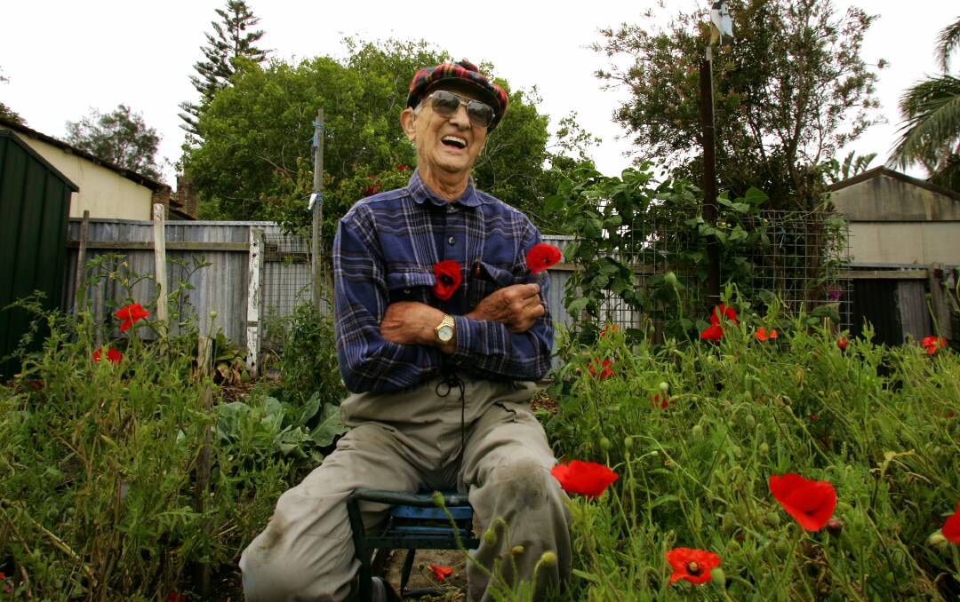 Alf Stone in his garden at Merewether 