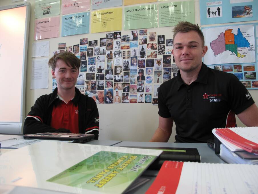 Newcastle High's Cooks Hill Campus year 10 student Connor Pickens, 15, from Beresfield with advisory teacher Matt Erich.