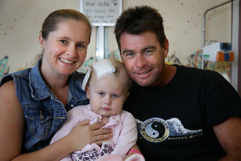  Hayley Reeves with  daugher Jade, 3, and husband Mark at John Hunter Hospital.