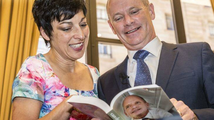 Campbell Newman with his wife Lisa Newman at the launch. Photo: Glenn Hunt