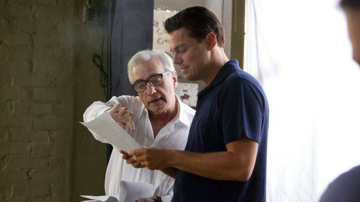 Scorsese and DiCaprio on the set of Wolf of Wall Street.