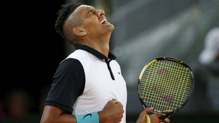 Nick Kyrgios of Australia celebrates his victory over Roger Federer.