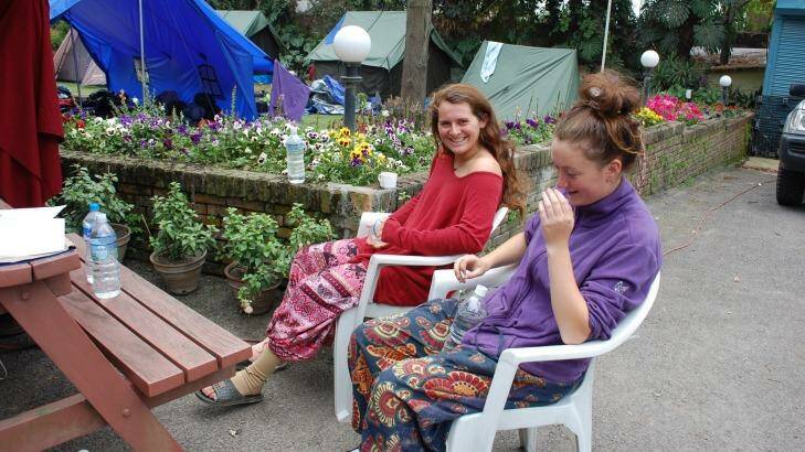 Recovering: Camille Thomas and Grace Graham at the Australian High Commission in Nepal. Photo: Matt Wade