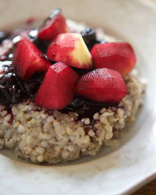 For the gluten-free mum (Take 2): Arabella Forge's buckwheat and chia porridge with autumn fruit compote  <a href="http://www.goodfood.com.au/good-food/cook/recipe/sprouted-buckwheat-and-chia-porridge-with-blueberry-and-apple-compote-20140519-38iyg.html"><b>(Recipe here).</b></a> Photo: Simon Schluter SMS