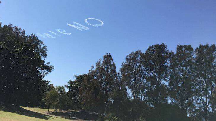 'Vote no' sign written in sky above Sydney