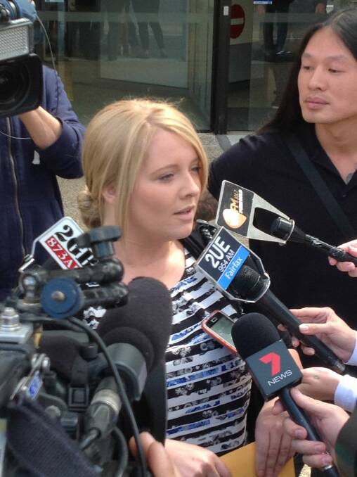 Jackie Sparks speaks to the media outside court on Wednesday.