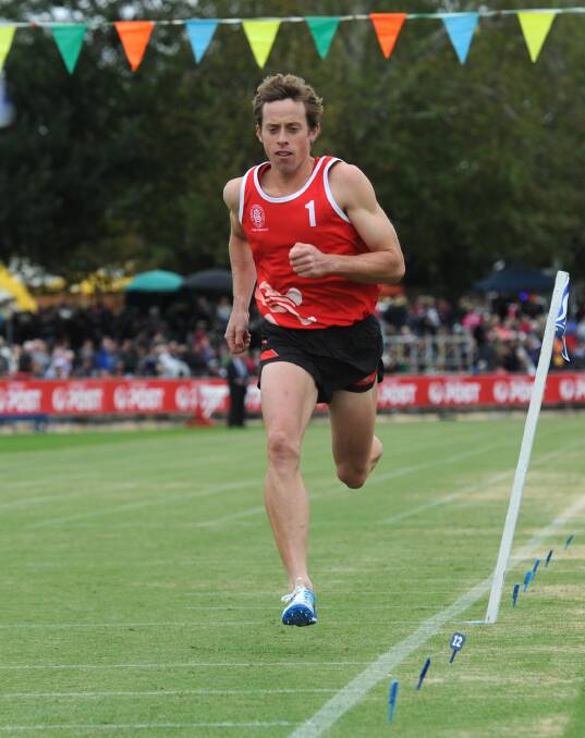 Brenton Rowe, Dunkeld, off scratch in the backmarker's handicap 1600m at the 2014 Stawell Gift. 