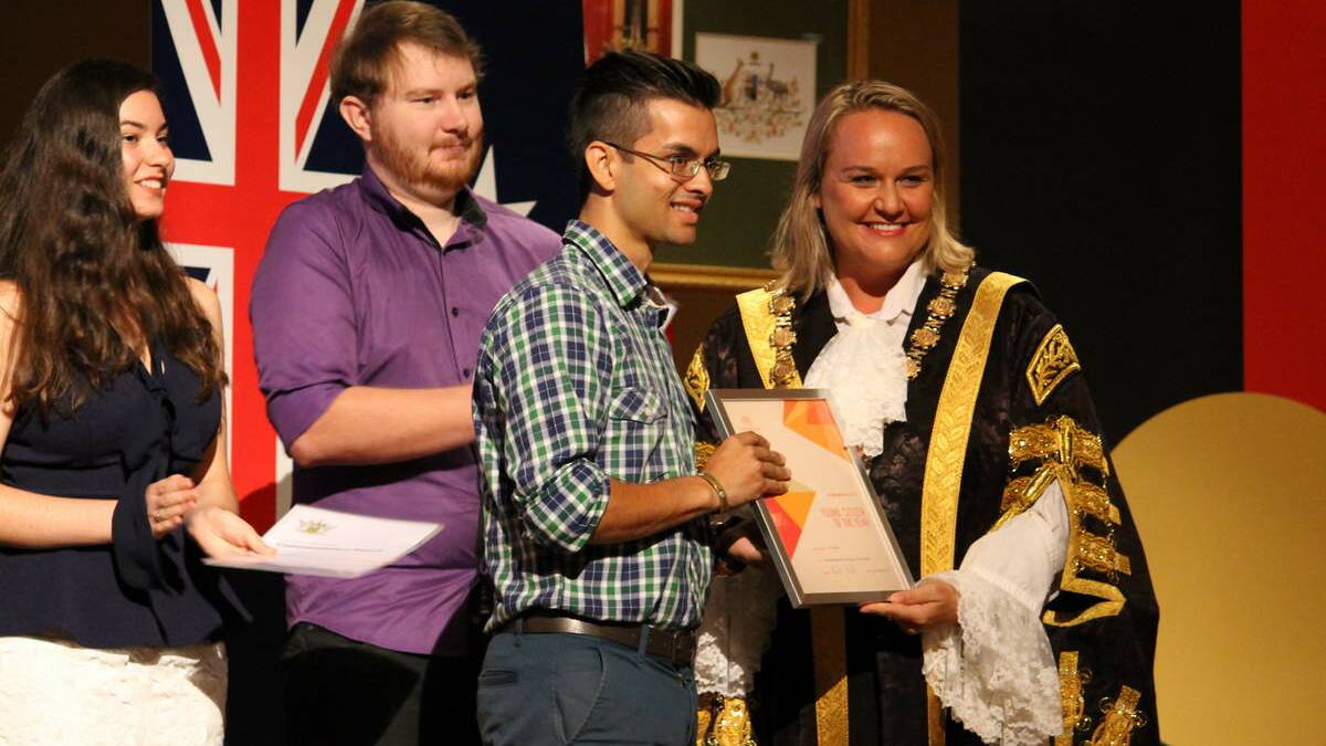 Newcastle lord mayor Nuatali Nelmes with Newcastle's young citizen of the year Kirk Upton.