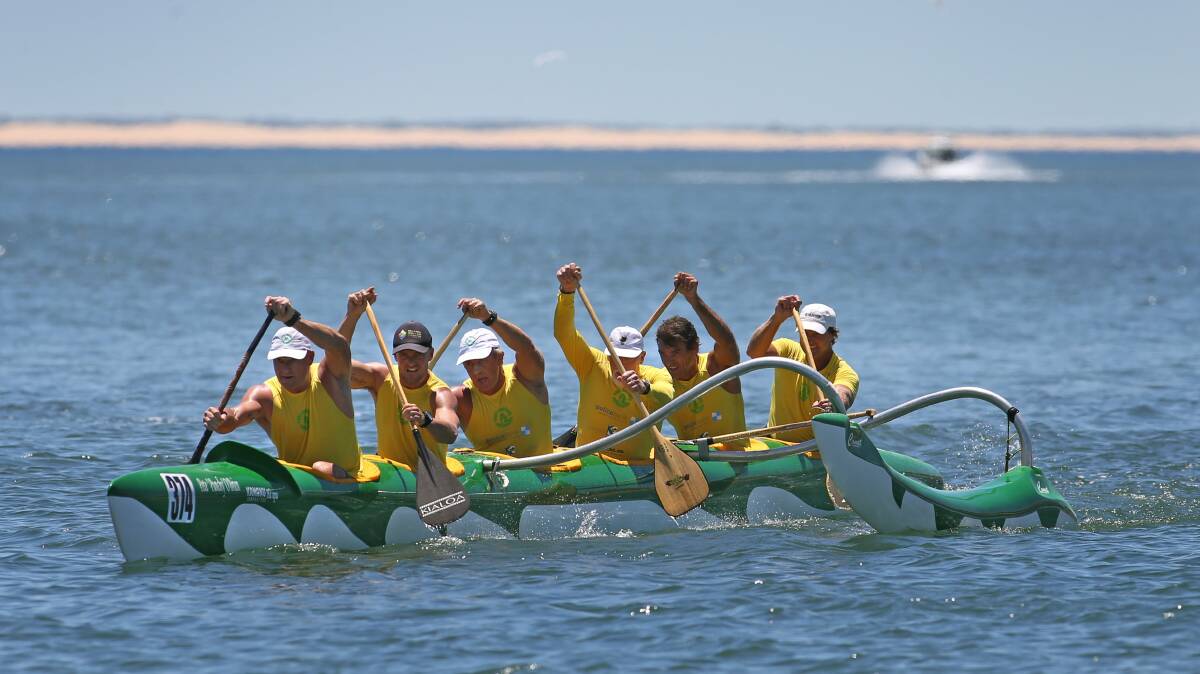Newcastle Outrigger Canoe Club's men's long course crew.