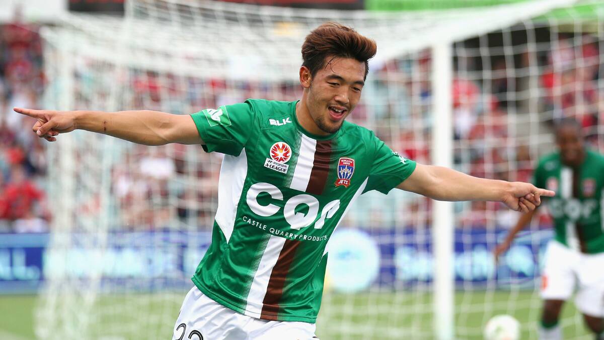 Lee Ki-Je of the Jets celebrates scoring a goal during the round 22 A-League match between the Western Sydney Wanderers and the Newcastle Jets at Pirtek Stadium on March 21, 2015 in Sydney, Australia. (Photo by Cameron Spencer/Getty Images)