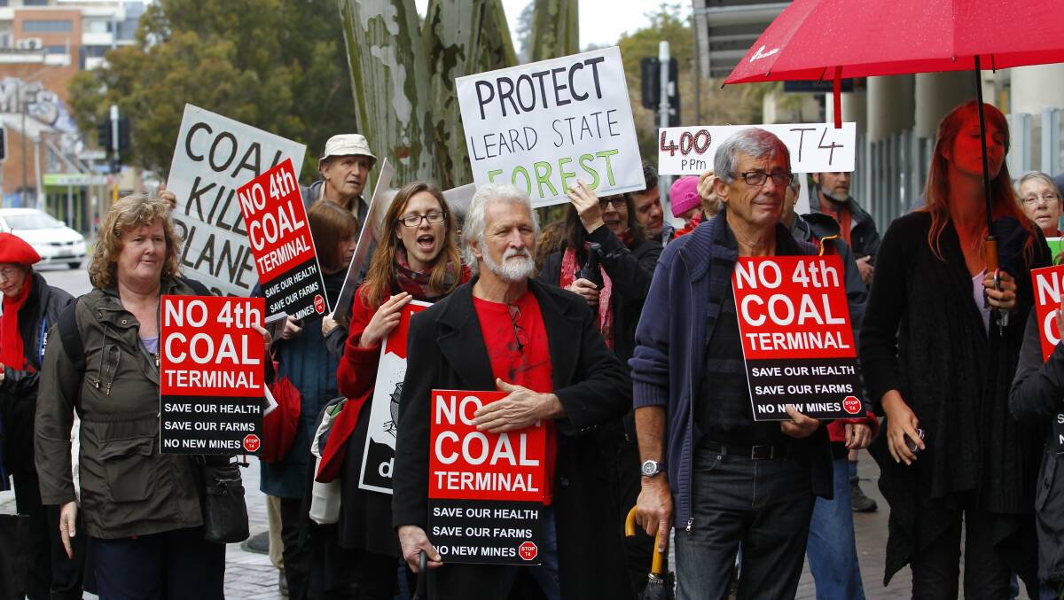 Protesters outside Panthers Newcastle in August to voice their opposition to plans for a fourth coal terminal in Newcastle.