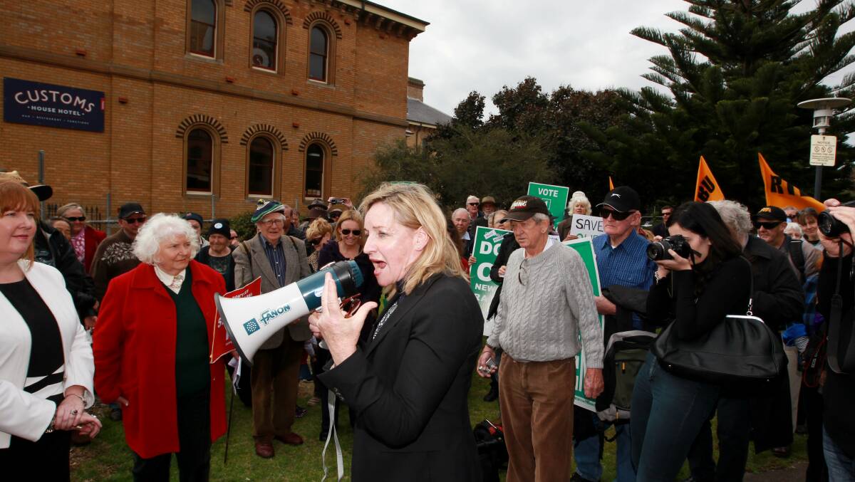 Rail supporters protest truncation - MP for Perth Alannah MacTiernan addresses Save Our Rail protesters. Picture: Ryan Osland]
