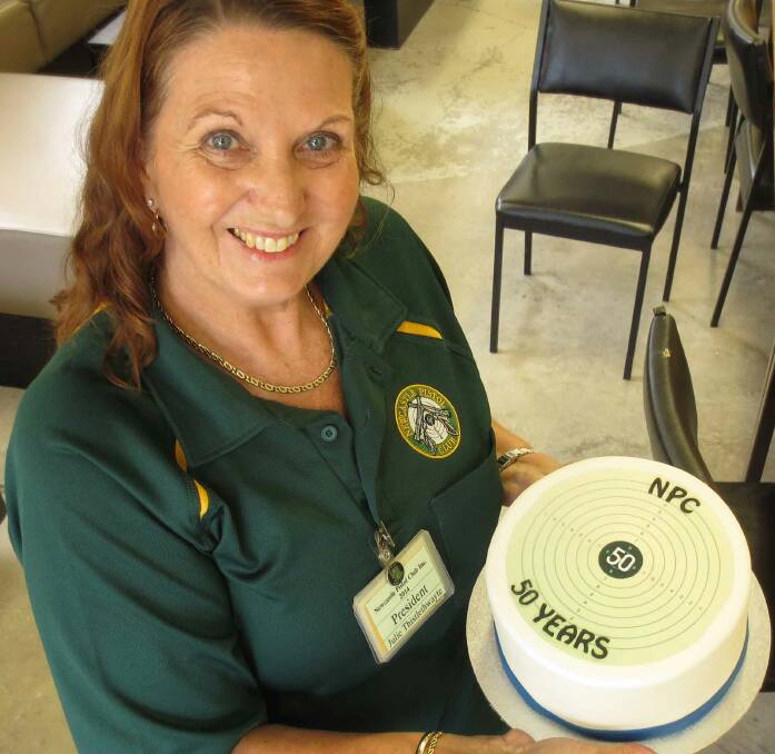 Newcastle Pistol Club 50th anniversary - president Julie Thistlethwayte with the  anniversary cake.