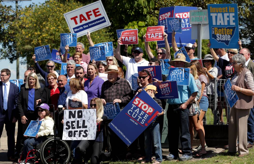 Rally against TAFE cuts at the Belmont campus.