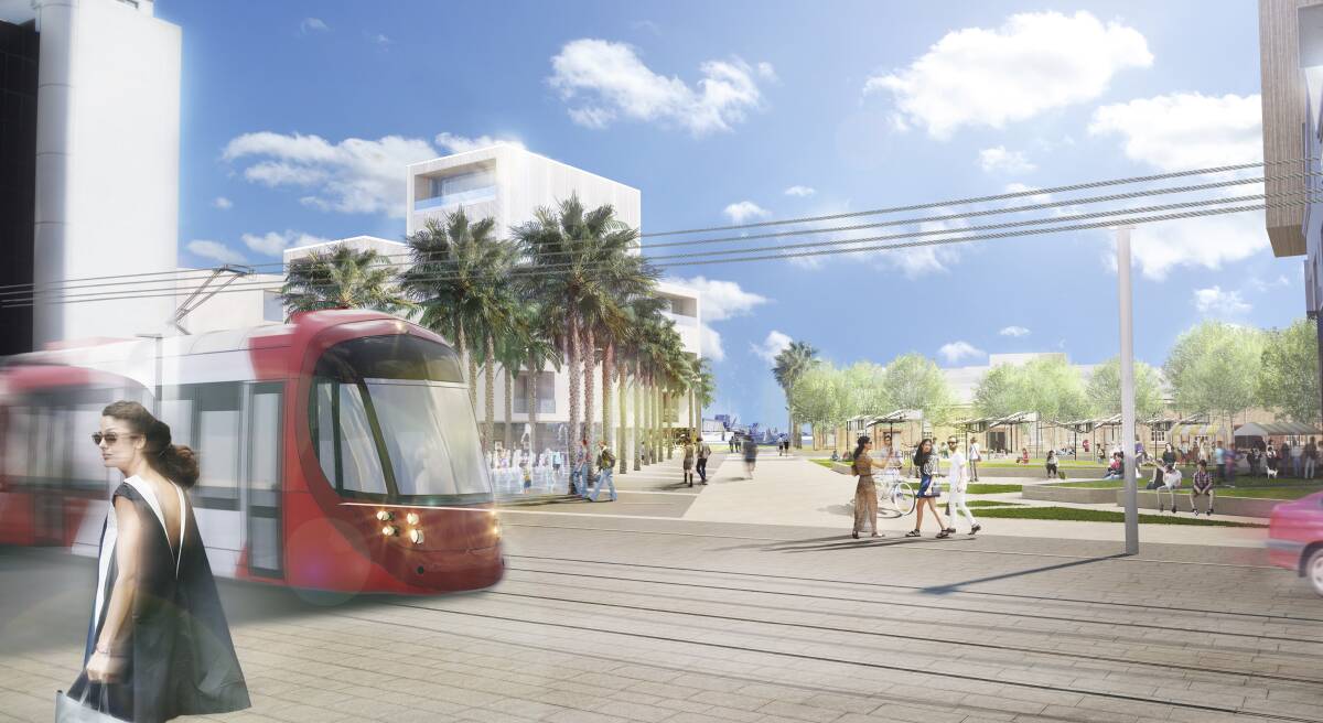 An artist’s impression of how Civic station might be transformed into an open pedestrian link between Hunter Street and the harbourfront.