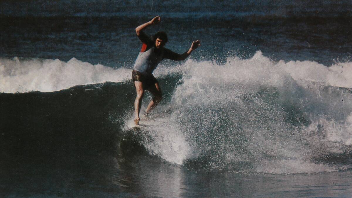 Roger Clements competing in the 1977 Mattara Surf Classic.