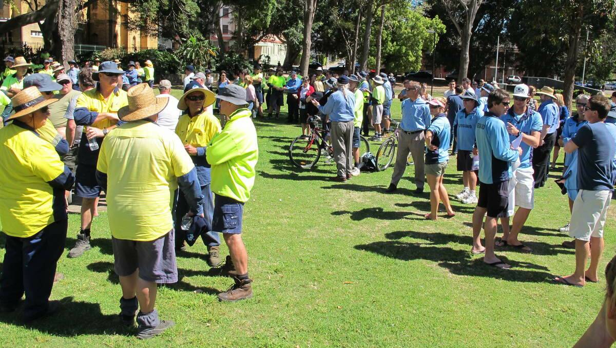 NO CONFIDENCE: Newcastle council workers at the stop-work meeting in Civic Park last Thursday.