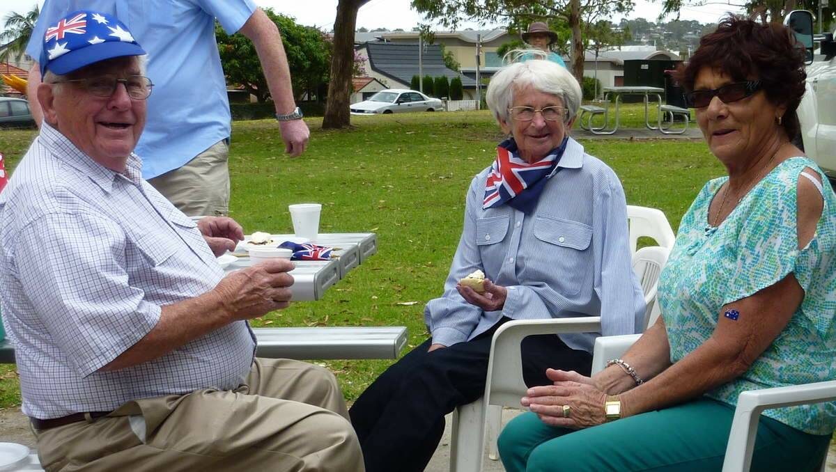 Lions Club members Ted and Maureen Hyham and Denise Wood enjoy the Australia Day celebrations at Allambee Park.