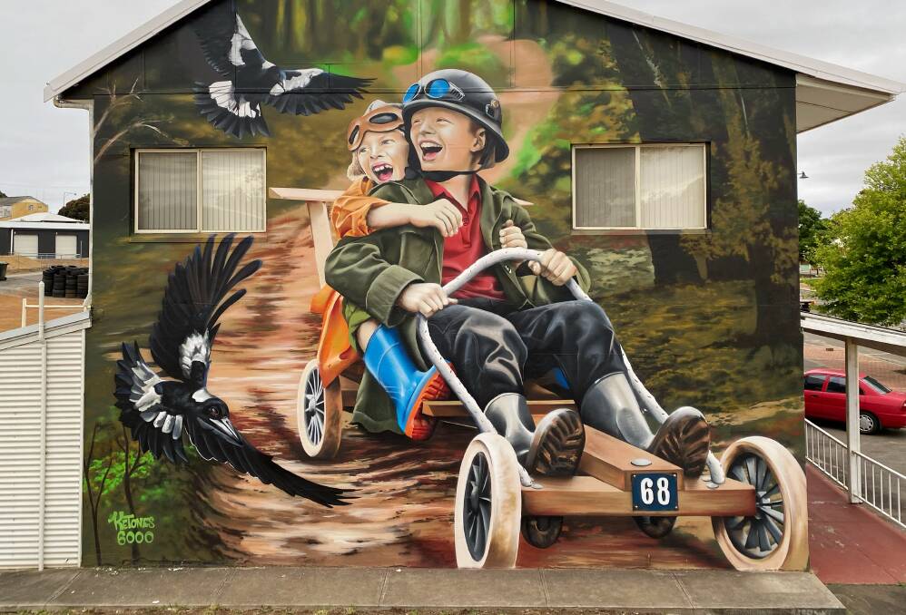 The latest completed mural by Jerome was commissioned by Mt Barker business owners Sue and George Cork who had a wall and a concept.