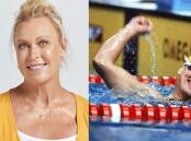 Lisa Curry now, and winning Olympic gold in the pool. Pictures by Lauren Biggs, Getty Images