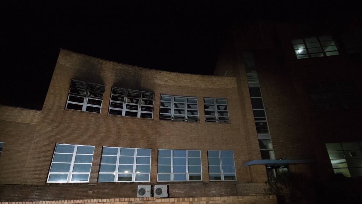 Damage from the fire at Tighes Hill TAFE. Picture: Dan Irwin
