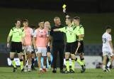 Mark Rudan confronts the referee after Western Sydney's loss last week to Macarthur. Picture Getty Images