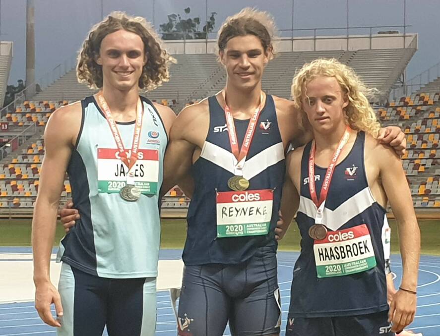 PRIMED: Ben James (left) after winning silver in the decathlon at the Australian under-20s combined events titles last weekend. 
