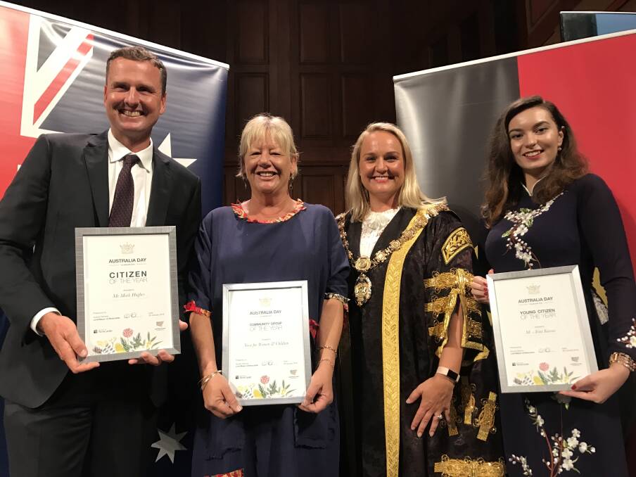 RECOGNITION: Nuatali Nelmes with 2018 citizenship award winners Mark Hughes, Kelly Hansen (NOVA for Women and Children) and Irini Kassis. 