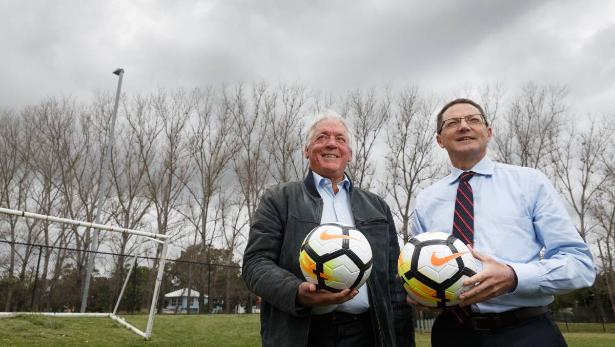 FRONT FOOT: Northern NSW Football chairman Bill Walker and NSW parliamentary secretary for the Hunter Scot MacDonald. Picture: Max Mason-Hubers 
