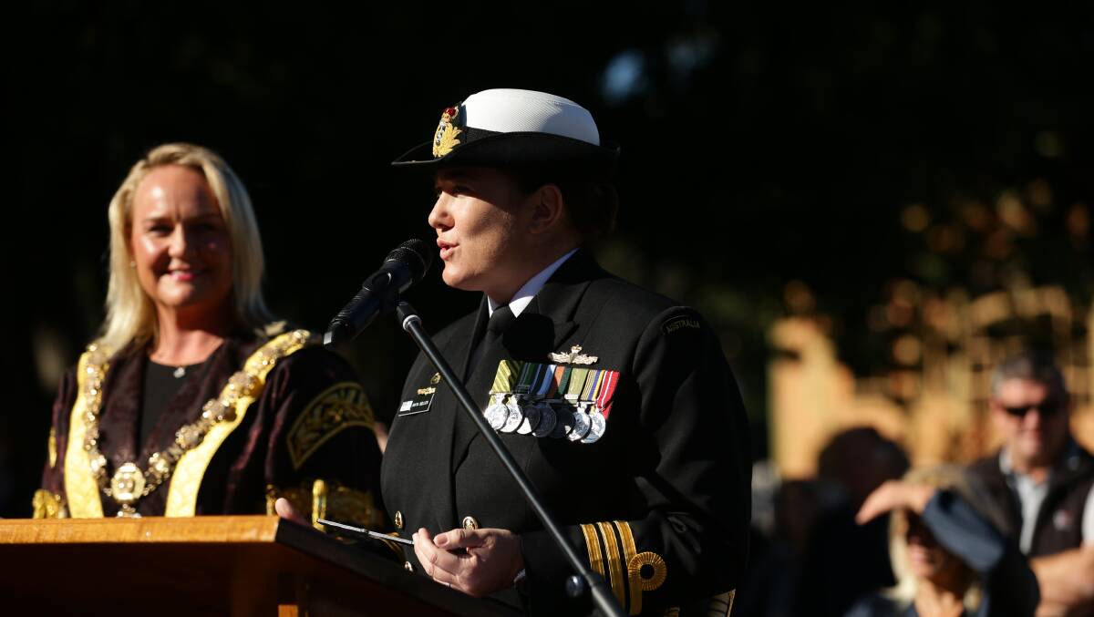 HONOUR: HMAS Newcastle Commanding Officer Anita Sellick with the Lord Mayor Nuatali Nelmes, at Saturday's ceremony in Newcastle.