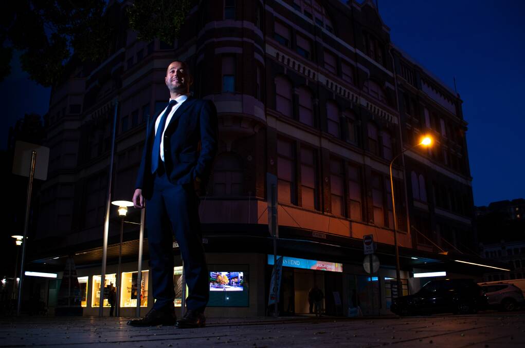 Sam Arnaout outside the former David Jones building on Thursday night. Picture: Simon McCarthy