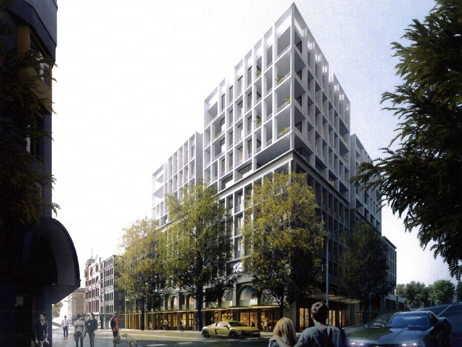 The Woolworths store will sit at the bottom of a new apartment building on the site of the former David Jones car park. 