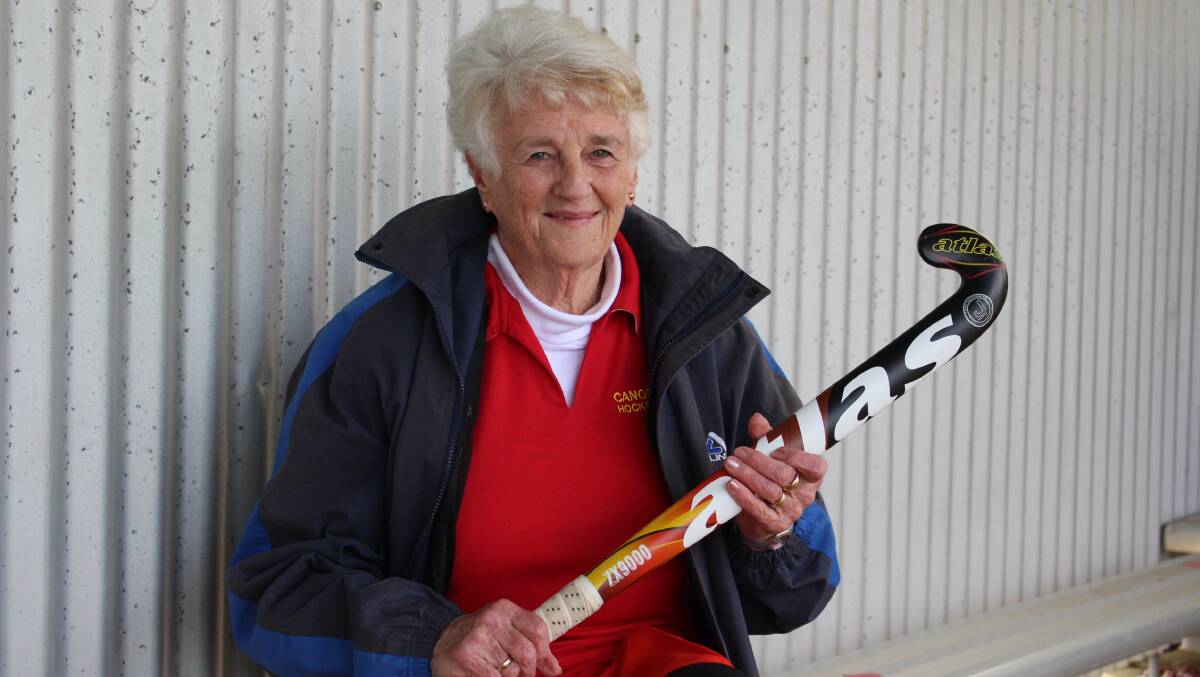 Gail Pringle ahead of Saturday's game with Canobolas Hockey Club, which also lined up with her 80th birthday. Photo: MAX STAINKAMPH