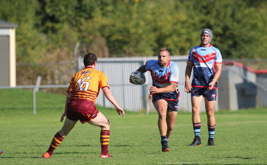 GO-FORWARD: Prop Dean Ferris (centre) had his best game of the season for Dora Creek in their impressive win at Fingal Bay on Saturday. Picture: David Stewart