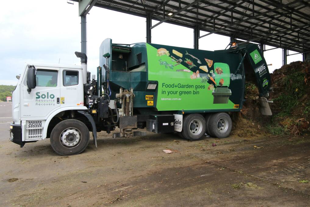 RE-USED: Another load of green waste is unloaded at the Lake Macquarie Organics Resource Recovery Facility, at Awaba. Picture: Supply