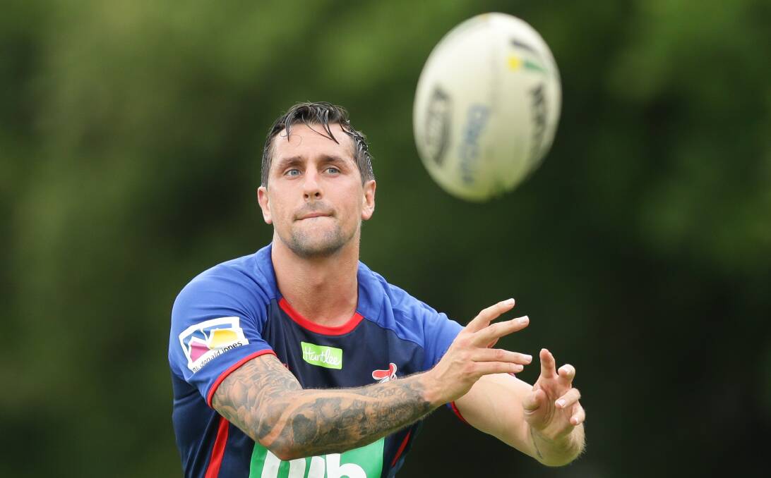 Emotional: New Knights co-captain Mitchell Pearce struggled to fight back the tears after his appointment alongside Jamie Buhrer was announced on Friday night. Picture: Jonathan Carroll