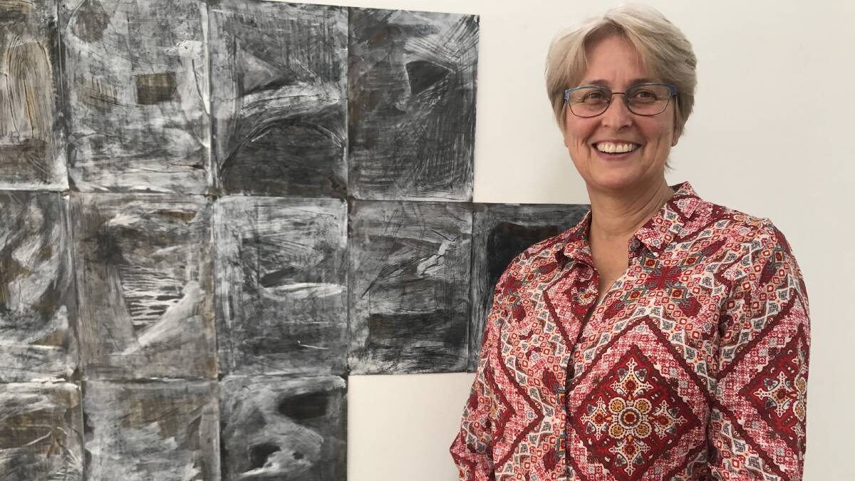 HOW SHALL WE LOOK: Penny Dunstan with one of her works on exhibition at Gallery 139. 