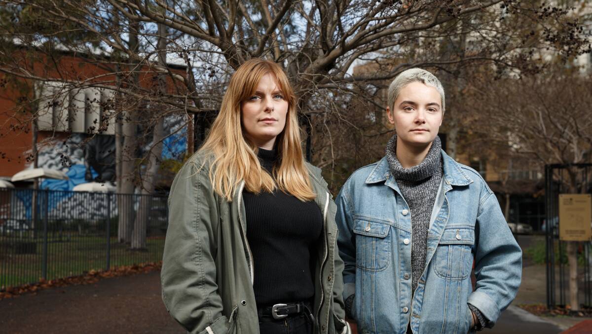 STANDING UP: Georgia Mueck, left, and Luci Regan have had a strong response to a Facebook page they started to document indecent assault in Newcastle venues.  Picture: Max Mason-Hubers 