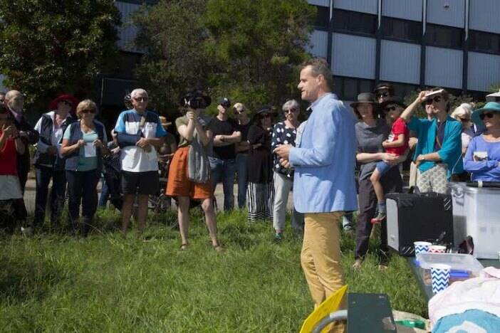 SUPPORT: MP Tim Crakanthorp at the protest opposing the current plans for the redevlopment of the former NBN studios site. Picture: Supplied
