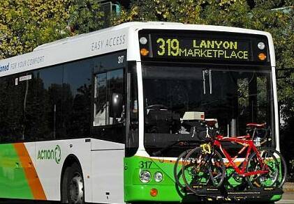 A petition has been started to see bicycle racks installed on Newcastle buses.  Canberra buses already have bike racks. Picture: ACT Government