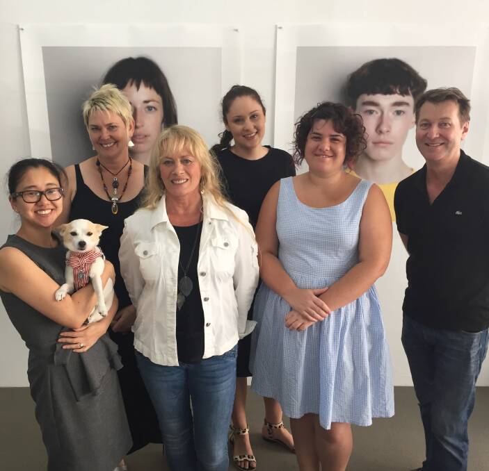 ARTISTS CONNECT: Ahn Wells (left) with Coco, Barb Nanshe, Jo Chisholm-Ray, Christina Frogley, Nadia Aurische and Colin Lawson from a collection of small Newcastle-based galleries. 
