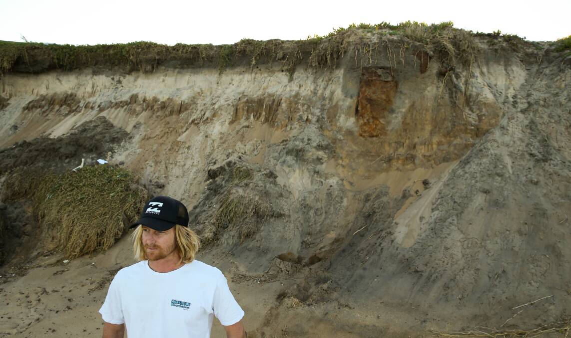 SOLUTION NEEDED: Surfer Simon Jones says the erosion at north Stockton is 'the worst I've ever seen it'. PIcture: Max Mason-Hubers