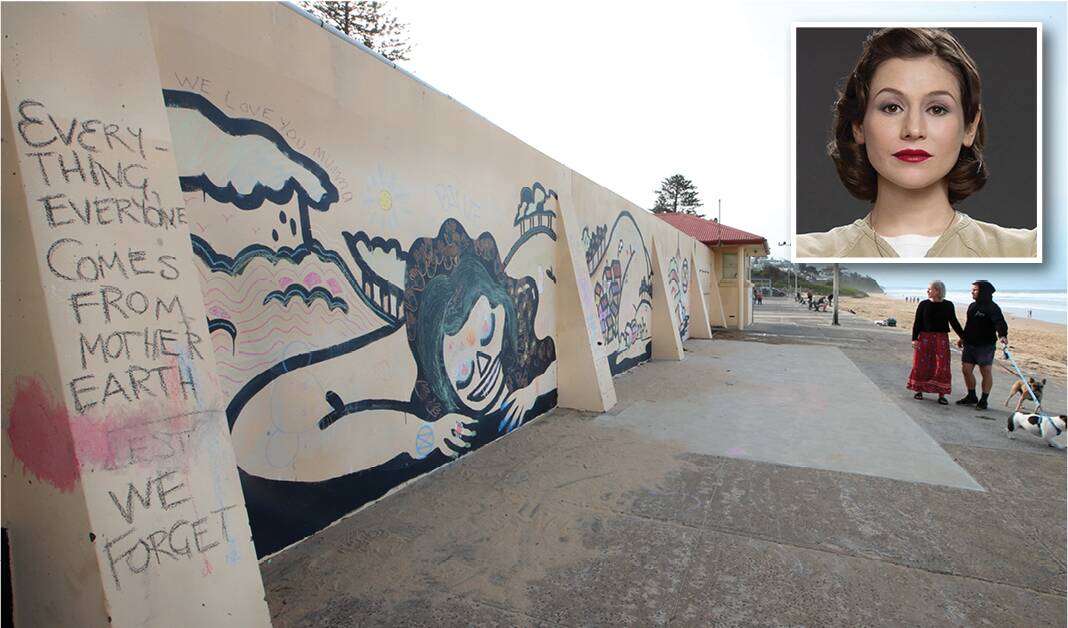 NOT APPROVED: The mural on the seaward wall of Thirroul pool was painted over by Wollongong City Council. INSET: Yael Stone.