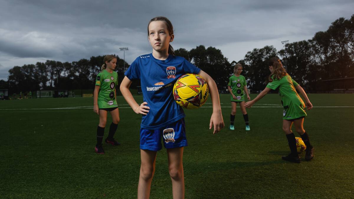 Newcastle Jets supporter Mia Tucker at Lake Macquarie Regional Football Facility. Picture by Marina Neil 