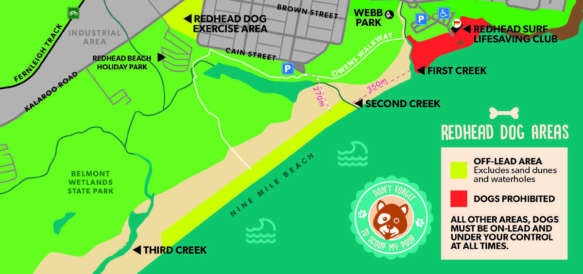 LAY OF THE LAND: A map of the dog areas at Redhead beach. 