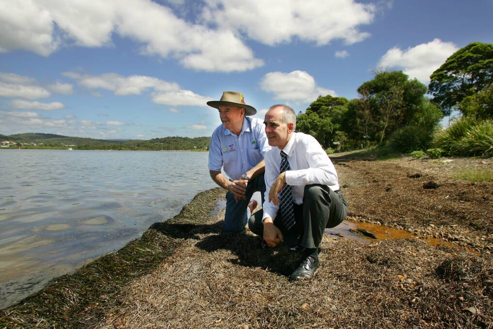 HAPPIER DAYS: Ian Kiernan and then Lake Macquarie mayor Greg Piper in 2008. Picture: Stefan Moore