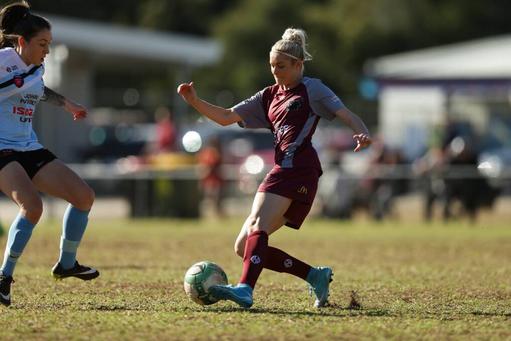 GOAL: Sophie Stapleford, in finals action last year, was among the scorers as Warners Bay beat Adamstown 6-1 in Herald Women's Premier League on Sunday. Picture: Jonathan Carroll